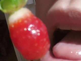 Strawberry Licking In Slow Motion =D