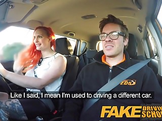 Fake Driving School Redhead lusts after instructors big cock
